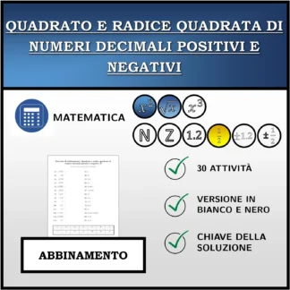 Esercizio di abbinamento: Quadrato e radice quadrata di numeri decimali positivi e negativi